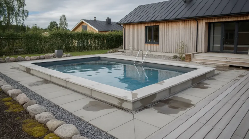 nybyggnation av nedgr vd pool med gjuten platta i finninge str ngn s