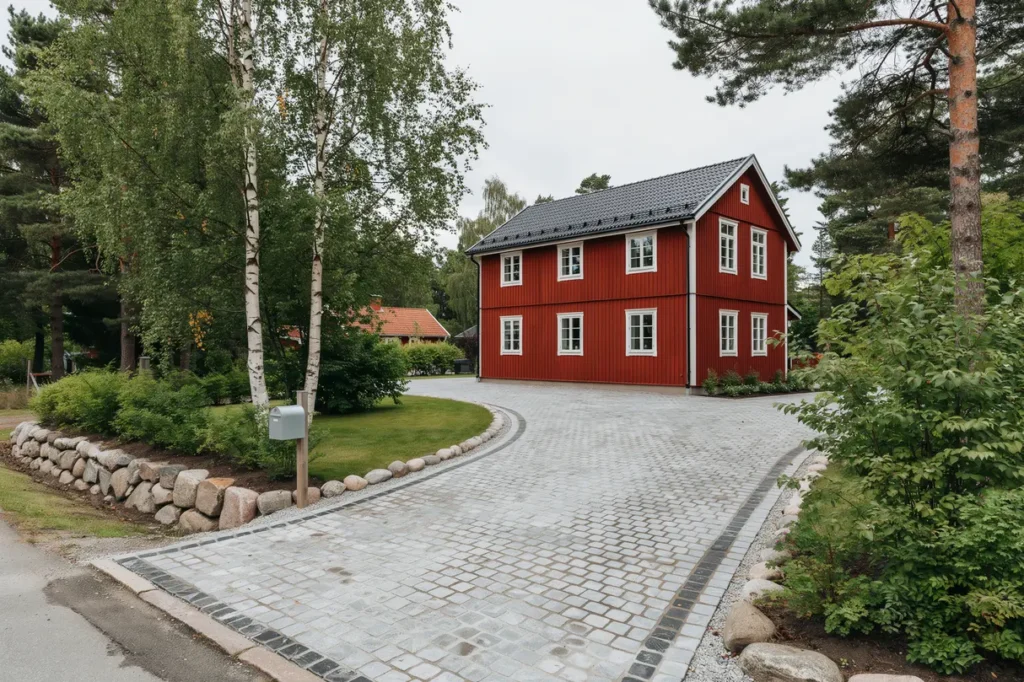 anl ggning av stensatt uppfart med kantsten i kers styckebruk str ngn s